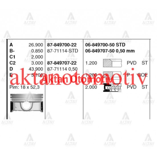 PİSTON SEGMANLI ELANTRA 11= 1.6 BENZİNLİ 050